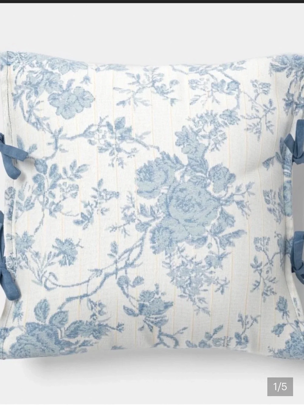 Studio McGee 18” x  18” Woven Stripe Blue Outdoor Pillow with side bows